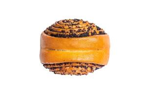 Sweet buns with poppy seed isolated on white background. top view photo
