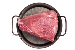 Raw kangaroo meat, exotic fresh game meat isolated on white background. top view photo