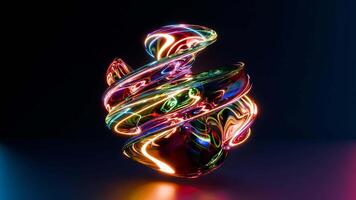 3d render, Abstract Glass shape with golw light on black background, loops animation video