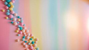 Multicolored background with numerous small circles congregated on its left side. photo