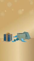 Gift boxes with sparkles on a light golden background video