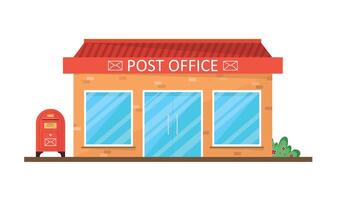 Post office building and mailbox icon on white background. Banner for World Post Day. vector
