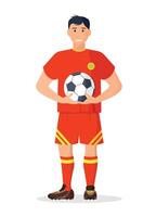 Football player with a ball in his hands on a white background. vector