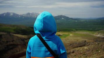 Unknown Woman In Good Standing Alone At Top Of Mount, Enjoying Solitude And Silence video