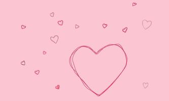 Pink background with hand-drawn hearts scattered across the image. A large sketched heart takes the center stage, surrounded by smaller, lightly shaded hearts. This minimalist design. vector