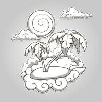 Palms tropical colorless hand drawn illustration vector