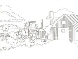 Tractor on the farm coloring book illustration vector