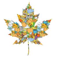 Maple leaf design elements illustration, autumn, colorless, black and white vector