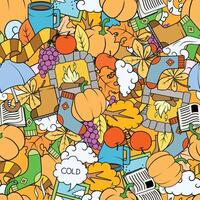 Autumn seamless pattern hand drawn colorful illustration vector
