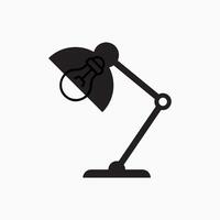Simple minimalist silhouette illustration of a desk or table lamp. The lamp has an adjustable arm with two segments connected by a joint allowing flexibility light. vector