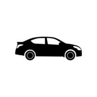 minimalist icon of a car. The car is depicted in a side profile with smooth, rounded lines, and it is colored white against a dark brown background. vector