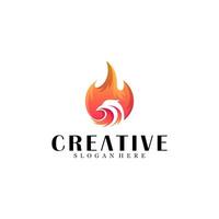 Abstract fire with bird logo design vector