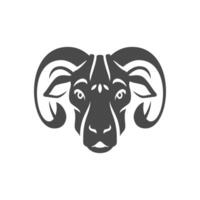 Goat sheep head with curved horns monochrome icon illustration. Ram muzzle vector