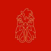 Rooster head muzzle with beak Chinese New Year monochrome golden line icon illustration vector
