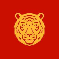 Tiger muzzle furry Chinese New Year wild animal golden monochrome icon flat vector