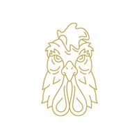 Rooster head muzzle with beak monochrome golden line art icon illustration vector