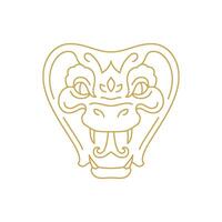 Snake cobra aggressive reptile muzzle golden monochrome line icon illustration vector