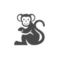 Monkey sitting with curved tail funny exotic jungle character monochrome silhouette icon vector