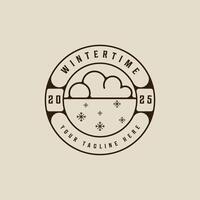 winter snow cloud logo line art illustration template icon graphic design. weather sign or symbol for nature concept with circle badge typography style vector
