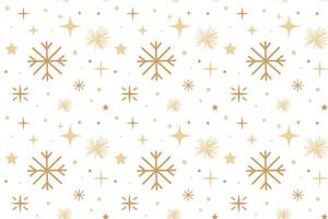 Seamless pattern with golden snowflakes, stars and sparkles on a white background. Minimalistic design ideal for Christmas and New Year projects, gift wrapping, invitations and greeting cards vector