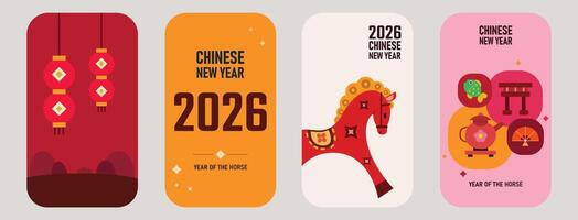 2026 Chinese New Year 2026 celebration template, year of the horse, lantern ornaments. New year 2026. Set of templates for banner and poster design vector