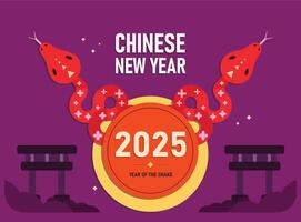 Chinese New Year illustration with elegant snake. Chinese New Year 2025 card background. Year of the Snake design, Elegant oriental illustration for cover, banner, website, calendar. vector