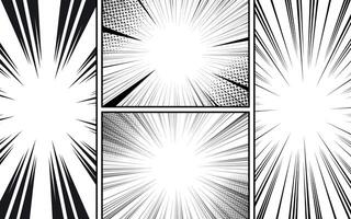 Black and white frame comic book page template with radials, halftones and dots in pop art style. vector