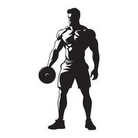 A powerful gym man silhouette with a muscular build and confident stance, symbolizing strength, fitness, and determination. vector