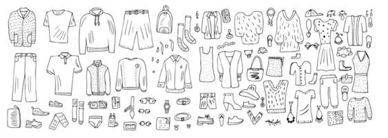 Set of clothes in doodle style. illustration. vector