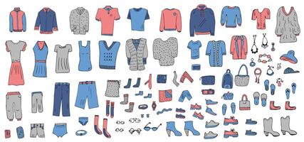 Set of clothes in doodle style. illustration. vector