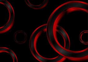 Red black glossy rings tech abstract futuristic background vector