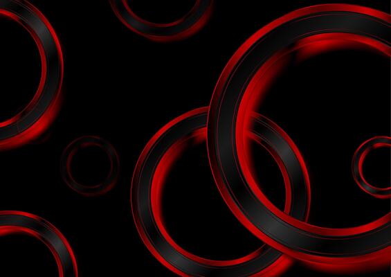 Red black glossy rings tech abstract futuristic background
