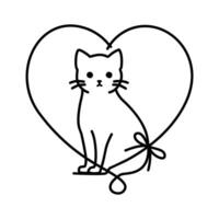 Cat Sitting Inside a Heart Outline Line Art Style vector