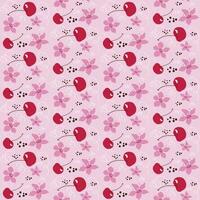 seamless red cherries and pink blossom sakura pattern on pastel background. vector