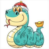 Cartoon snake wearing a chinese hat with gold vector