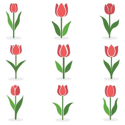 Tulip coloring icon silhouette with stem and leaves on a white background.