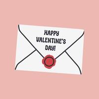 Simple Valentines Day card with white envelope on pink. Flat hearts hand drawn doodle. Simple, minimalistic, holiday card. vector