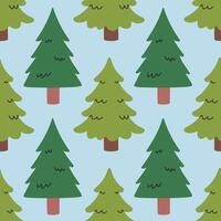 Green fir on blue seamless pattern, evergreen plant, spruce cedar background, New Year pattern for wrapping paper, postcard, banner vector
