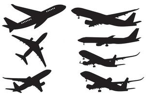 Minimalistic silhouette design of an aircraft in flight. vector