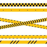 Set of horizontal and crossed caution tapes with attention black and yellow print. Six different types of danger tapes are isolated on a white background. Danger, warning and caution tapes. vector