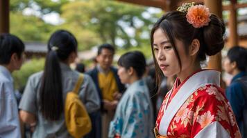 A woman in a traditional japanese kimono photo