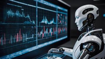 A robot is working on a computer screen photo
