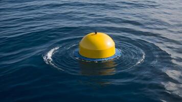 A yellow buoy floating in the ocean photo