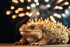 A lizard with sparkles on its back photo