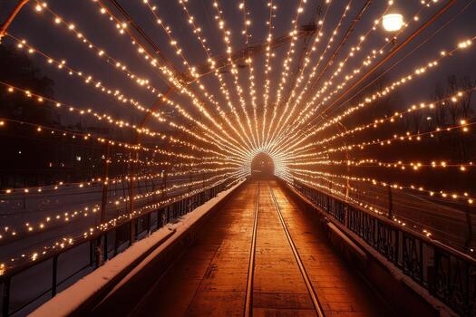 A tunnel with lights on it in the snow photo