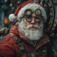 A man wearing a santa hat and goggles photo