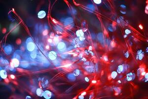 A blurry image of red, white and blue lights photo