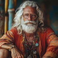 An old man with a long white beard and glasses photo