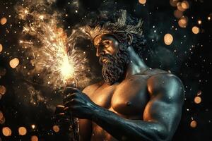 A statue of a man holding a sparkler photo