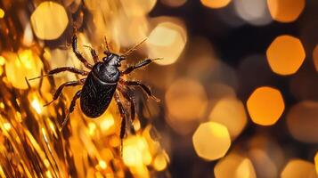 A bug on a piece of string with a blurry background photo